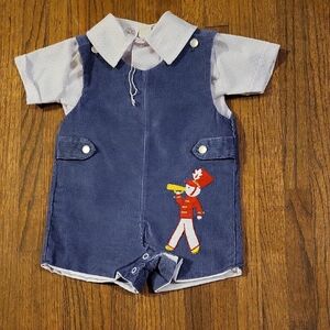 Cradle Togs Vintage Blue Kids Overalls with Marching Band Design Set